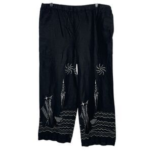 Chico's Design Black Printed Linen Trousers Womens 3 Wide Leg Pants Vintage